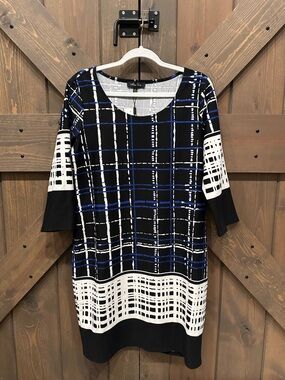 Melissa Paige Black Dress with Blue and White Plaid